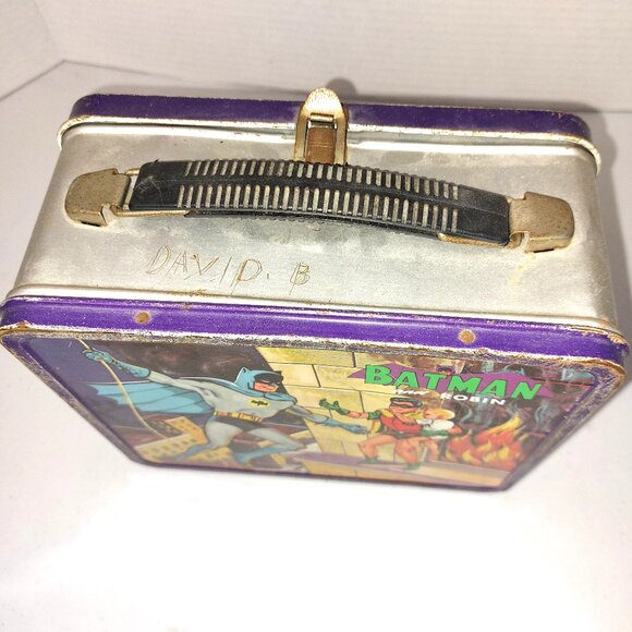 Vtg Batman and Robin Tin Lunchbox - Missing graphics on sides - No Thermos - Picture 3 of 5